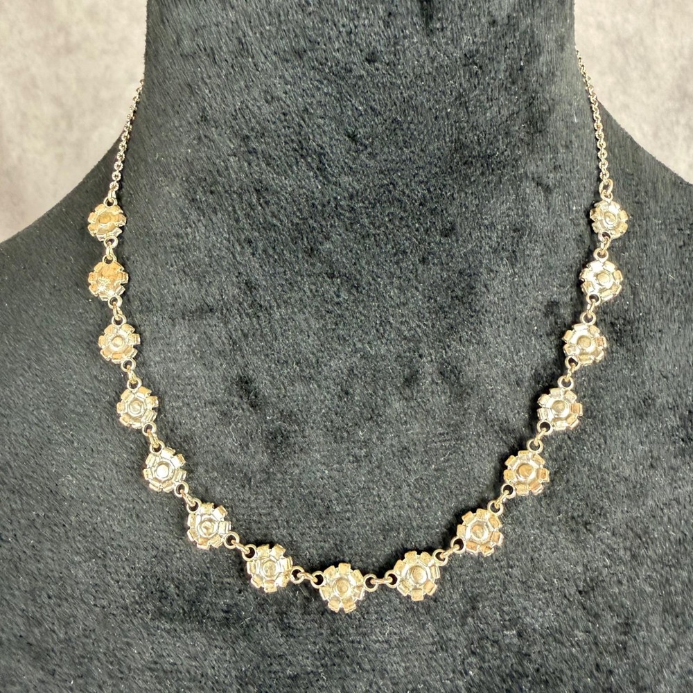 Vtg Black Clear Rhinestone Floral Silver Chocker Necklace Whimsygoth 90s Y2K - Picture 6 of 9